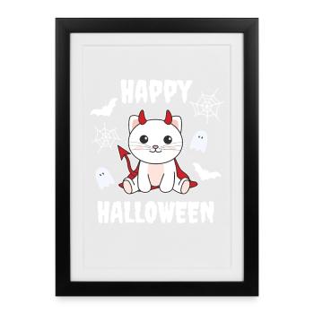 Cat Happy Halloween Devil Costume - Framed poster (27 × 37 cm) - black - Front