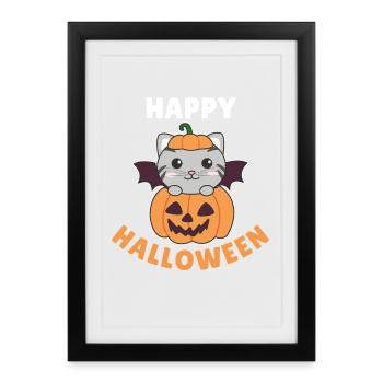 Costume de chauve-souris citrouille d'Halloween pour chat - Affiche encadrée (27 × 37 cm) - noir - Devant