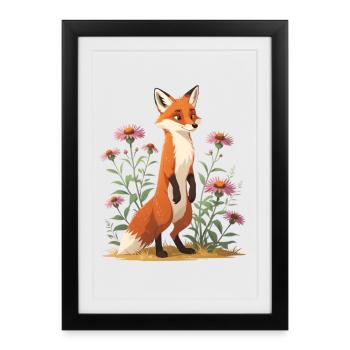 Fox with floral pattern illustration - Framed poster (27 × 37 cm) - black - Front