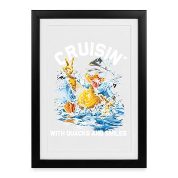L’équipage d’un canard en caoutchouc profite d’une croisière - Affiche encadrée (27 × 37 cm) - noir - Devant