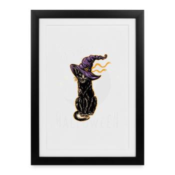 Chats d'Halloween avec des chapeaux de sorcière - Affiche encadrée (27 × 37 cm) - noir - Devant