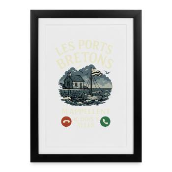 Bretagne Ports Bretons M’Appellent Humour  - Affiche encadrée (27 × 37 cm) - noir - Devant