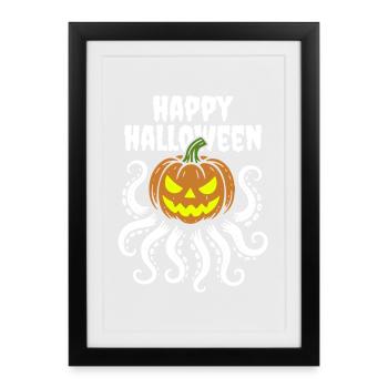 Joyeux Halloween - Poulpe Citrouille avec Tentacules - Affiche encadrée (27 × 37 cm) - noir - Devant