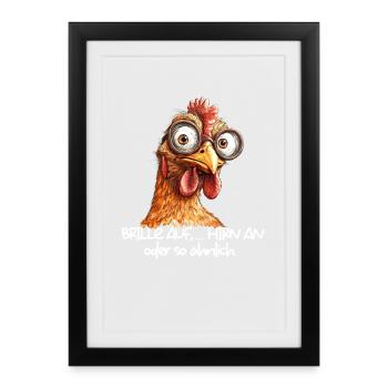 Des lunettes sur le cerveau ou quelque chose comme ce drôle de poulet - Affiche encadrée (27 × 37 cm) - noir - Devant