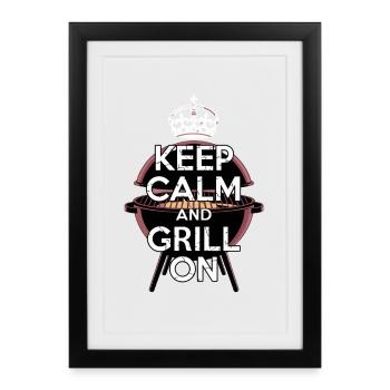 Keep Calm And Grill On Funny BBQ Motif For - Framed poster (27 × 37 cm) - black - Front