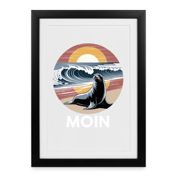 MOIN Küstenwellen Siegel-Design - Gerahmtes Poster (27 × 37 cm) - Schwarz - Vorne