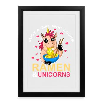 Ramen and Unicorns Girl love - Framed poster (27 × 37 cm) - black - Front