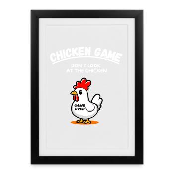 Jeu de poulet amusant Chicken Laugh Party Fun Gamer - Affiche encadrée (27 × 37 cm) - noir - Devant