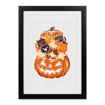 Chats mignons dans une citrouille d'Halloween - Affiche encadrée (27 × 37 cm) - noir - Devant