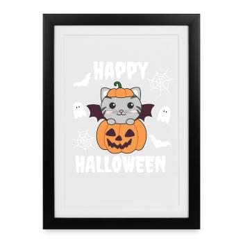 Costume de chauve-souris citrouille d'Halloween pour chat - Affiche encadrée (27 × 37 cm) - noir - Devant