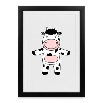 Illustration de vache mignonne - Affiche encadrée (27 × 37 cm) - noir - Devant