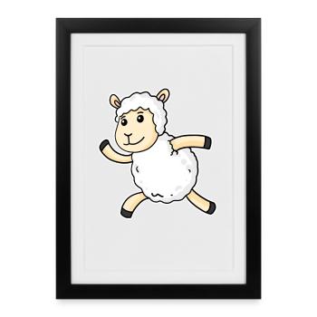 Funny sheep running - Framed poster (27 × 37 cm) - black - Front