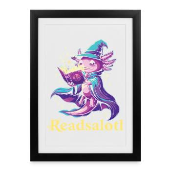 Readsalotl Axolotl Lecture Mage Axolotl - Affiche encadrée (27 × 37 cm) - noir - Devant