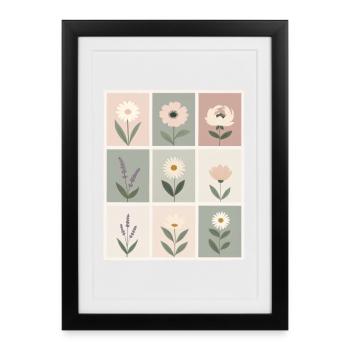 Florale Muster in Sanften Pastellfarben - Gerahmtes Poster (27 × 37 cm) - Schwarz - Vorne