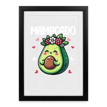 Mamacado Avocat Amoureux Fête des Mères - Affiche encadrée (27 × 37 cm) - noir - Devant