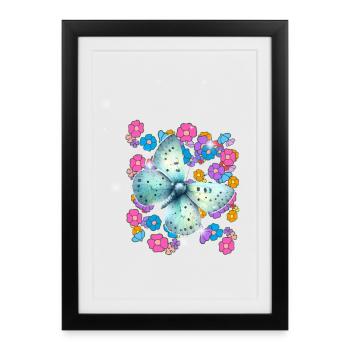 Fleurs papillon rétro années 60 - Affiche encadrée (27 × 37 cm) - noir - Devant