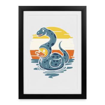 Funny water reptile with rubber duck Brontosaurus - Framed poster (27 × 37 cm) - black - Front