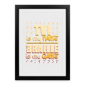 Professeur de braille Braille TVI est mon nom - Affiche encadrée (27 × 37 cm) - noir - Devant