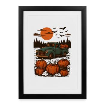 Herbstliche Kürbisszene mit Vintage Truck - Gerahmtes Poster (27 × 37 cm) - Schwarz - Vorne