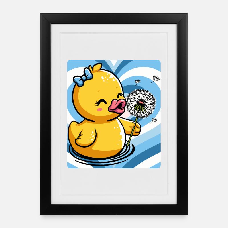 Cute duck charm with dandelion - Framed poster (27 × 37 cm) - black