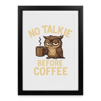 Hiboux avec tasse à café et déclaration - Affiche encadrée (27 × 37 cm) - noir - Devant