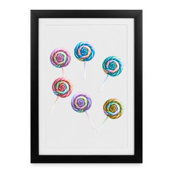 Rétro Sucette Sucettes Bonbons Années 60 - Affiche encadrée (27 × 37 cm) - noir - Devant