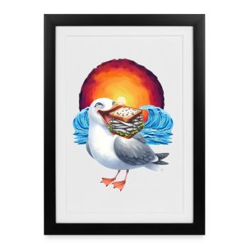 Maritime Seagull Seagulls Sandwich - Framed poster (27 × 37 cm) - black - Front