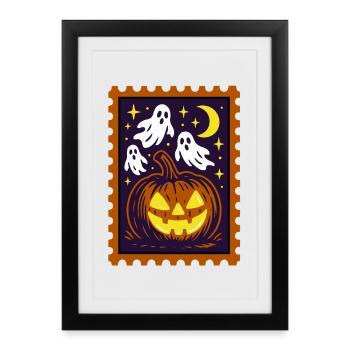 Fantôme, Costume de fête d’Halloween - Timbre-poste - Affiche encadrée (27 × 37 cm) - noir - Devant