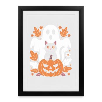Ghost Pumpkin Cat Cute Halloween Autumn - Framed poster (27 × 37 cm) - black - Front