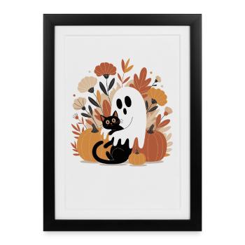 Ghost Pumpkin Cat Cute Halloween Autumn - Framed poster (27 × 37 cm) - black - Front