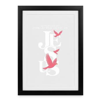 Jésus, espoir et colombes roses, vêtements de rue chrétiens - Affiche encadrée (27 × 37 cm) - noir - Devant