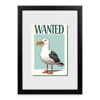 Je recherche une mouette avec des frites - Affiche encadrée (27 × 37 cm) - noir - Devant