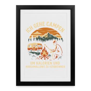 Je vais camper Calories Et Guimauves - Affiche encadrée (27 × 37 cm) - noir - Devant