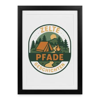 Tentes Chemins Histoires Camping Design - Affiche encadrée (27 × 37 cm) - noir - Devant