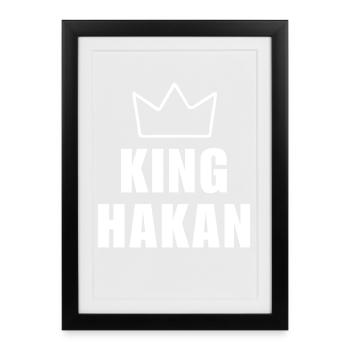 Nom Hakan avec la lettre H - T-shirt King Crown - Affiche encadrée (27 × 37 cm) - noir - Devant