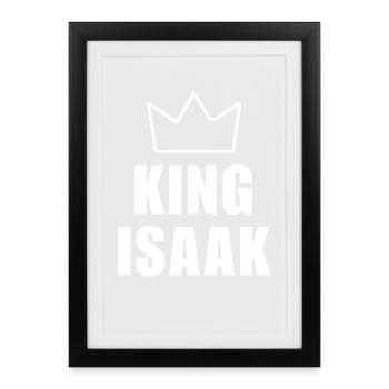 Nom d'Isaak avec la lettre I - T-shirt King Crown - Affiche encadrée (27 × 37 cm) - noir - Devant