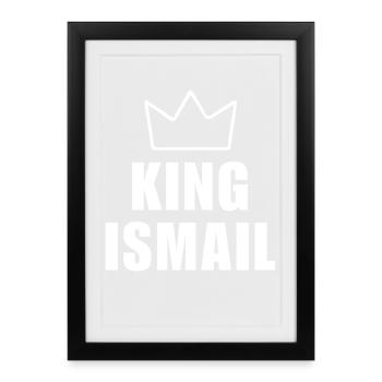 Nom d'Ismail avec la lettre I - T-shirt King Crown - Affiche encadrée (27 × 37 cm) - noir - Devant