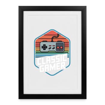 Manette rétro Classic Gamer Nostalgia - Affiche encadrée (27 × 37 cm) - noir - Devant