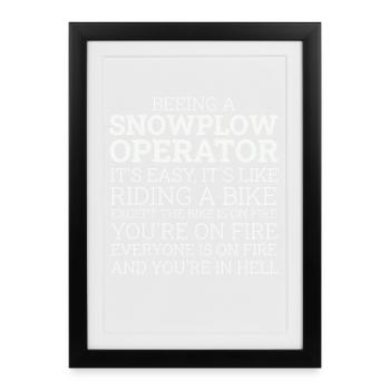 Opérateur de chasse-neige chevauchant un conducteur de chasse-neige à vélo - Affiche encadrée (27 × 37 cm) - noir - Devant