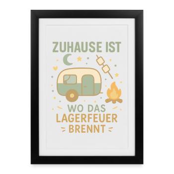 Home is where the campfire burns Camper - Framed poster (27 × 37 cm) - black - Front