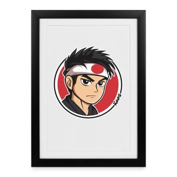 Anime Samurai Charakter Illustration - Gerahmtes Poster (27 × 37 cm) - Schwarz - Vorne