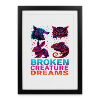 Bizarre Abstrait Animaux Créatures Brisées - Affiche encadrée (27 × 37 cm) - noir - Devant