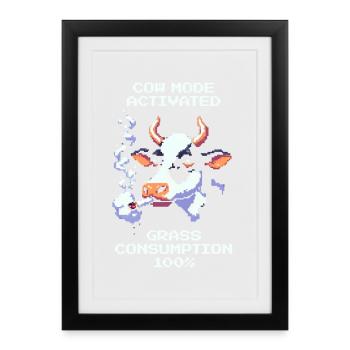 Cow Mode: Grass 100% | Cow & Stoner Humor - Framed poster (27 × 37 cm) - black - Front
