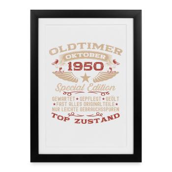Cadeau 75ème anniversaire Voiture Ancienne Octobre 1950 - Affiche encadrée (27 × 37 cm) - noir - Devant