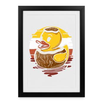 Süßer Entenküken auf Kokosnuss - Affiche encadrée (27 × 37 cm) - noir - Devant