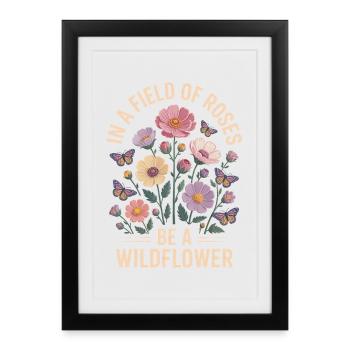 Prairie fleurie avec des papillons et des fleurs sauvages - Affiche encadrée (27 × 37 cm) - noir - Devant