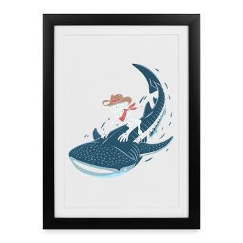 Squelette de cow-boy sur requin baleine - Affiche encadrée (27 × 37 cm) - noir - Devant
