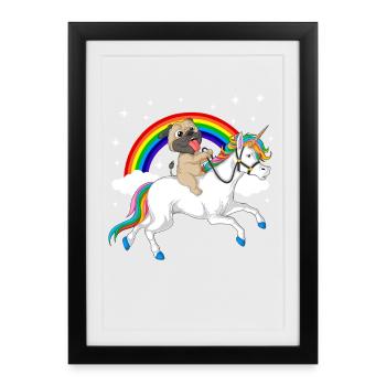 Pug Riding Unicorn Tee - Framed poster (27 × 37 cm) - black - Front