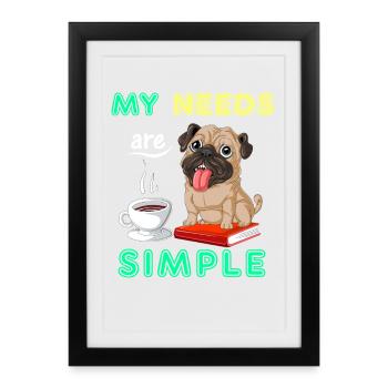 Pug Books Chemise de café - Affiche encadrée (27 × 37 cm) - noir - Devant