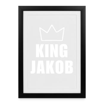 Jakob Name with Letter J - King Crown Shirt - Framed poster (27 × 37 cm) - black - Front